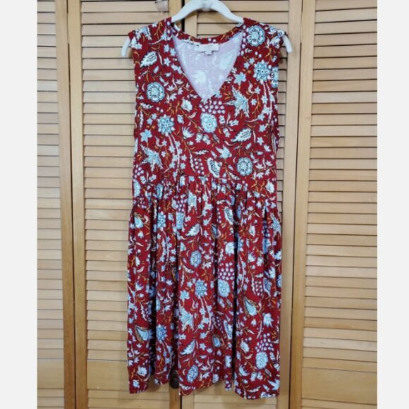 LOFT Outlet Petite Red Floral Print Knit Tank Dress LP - Picture 4 of 8